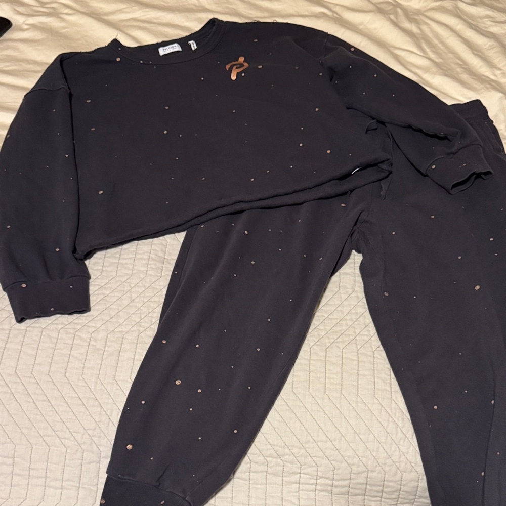 Peloton Black Sweatshirt and Sweatpants with Gold Logo